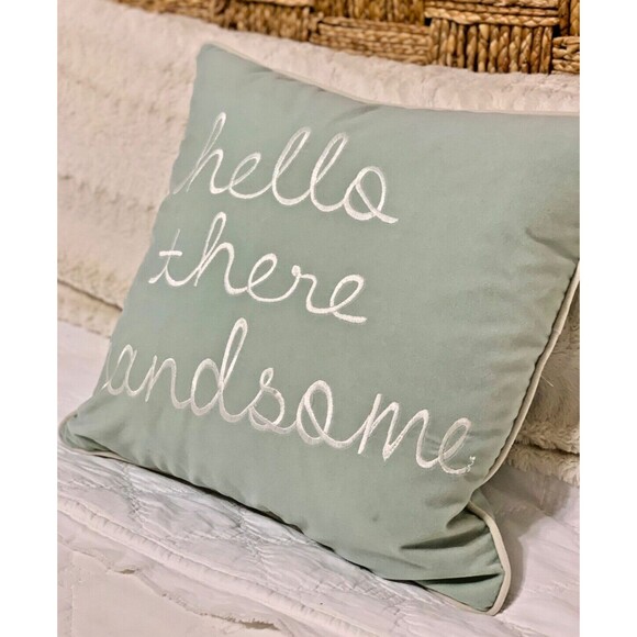 NEW Embroidered Baby Blue Velvet Pillow Cover 17 x 17 ~ "Hello There Handsome" - Picture 4 of 5